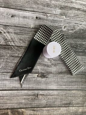 Dior Black & White Houndstooth Silk Twilly with Christian Dior Print